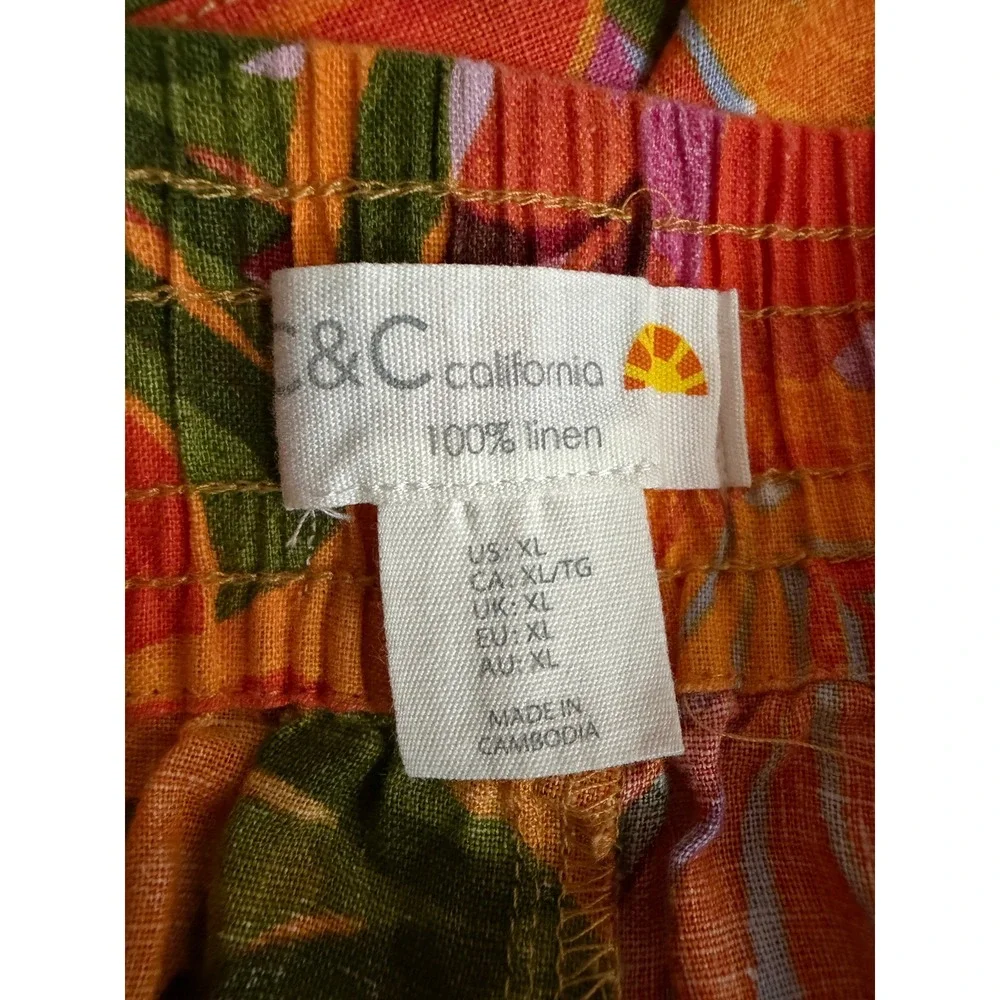 C&C California Women XL Orange Tropical Linen Shorts Boho Eyelet Tassel Trim - Picture 2 of 7